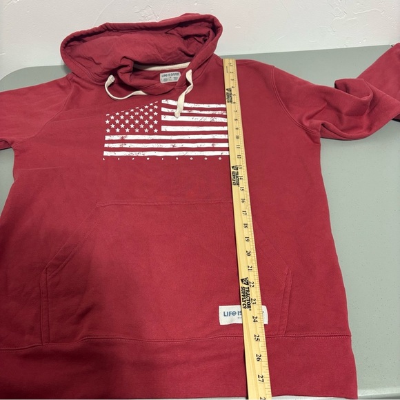 Life is Good Patriotic USA Flag Red Hoodie Sweatshirt Men's Medium Cotton Blend - Picture 8 of 8